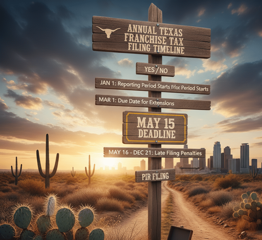 Annual Texas PIR/OIR filing timeline with May 15 deadline